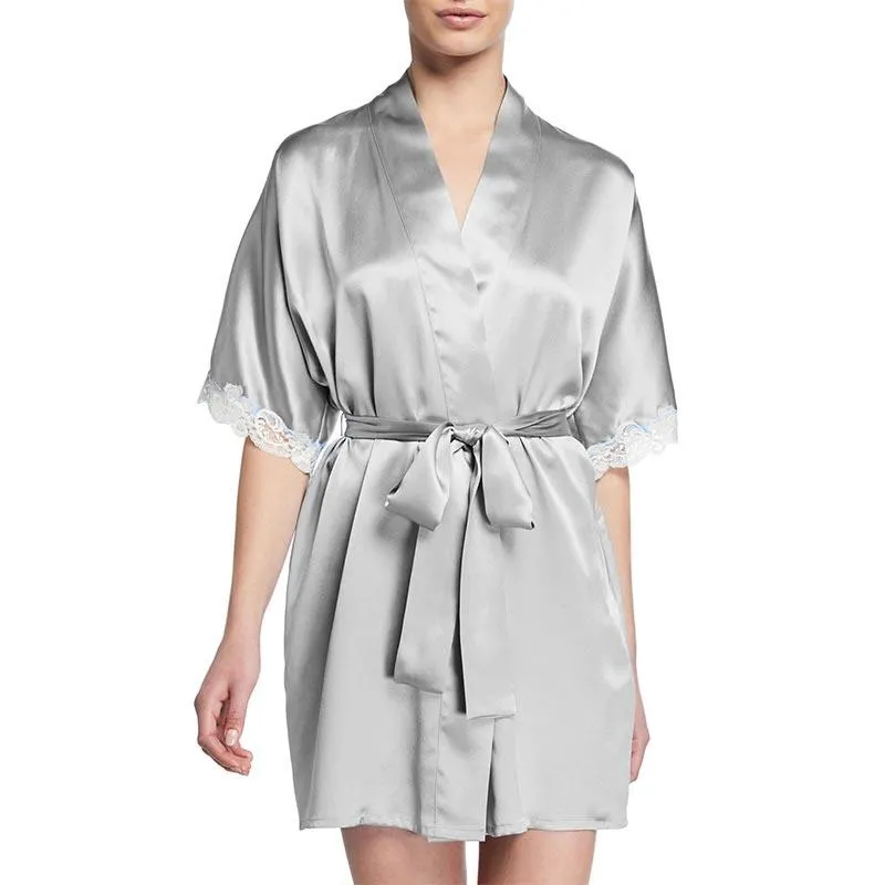 Mid Length Silk Robe Sleeves Soft Nightwear  for Women