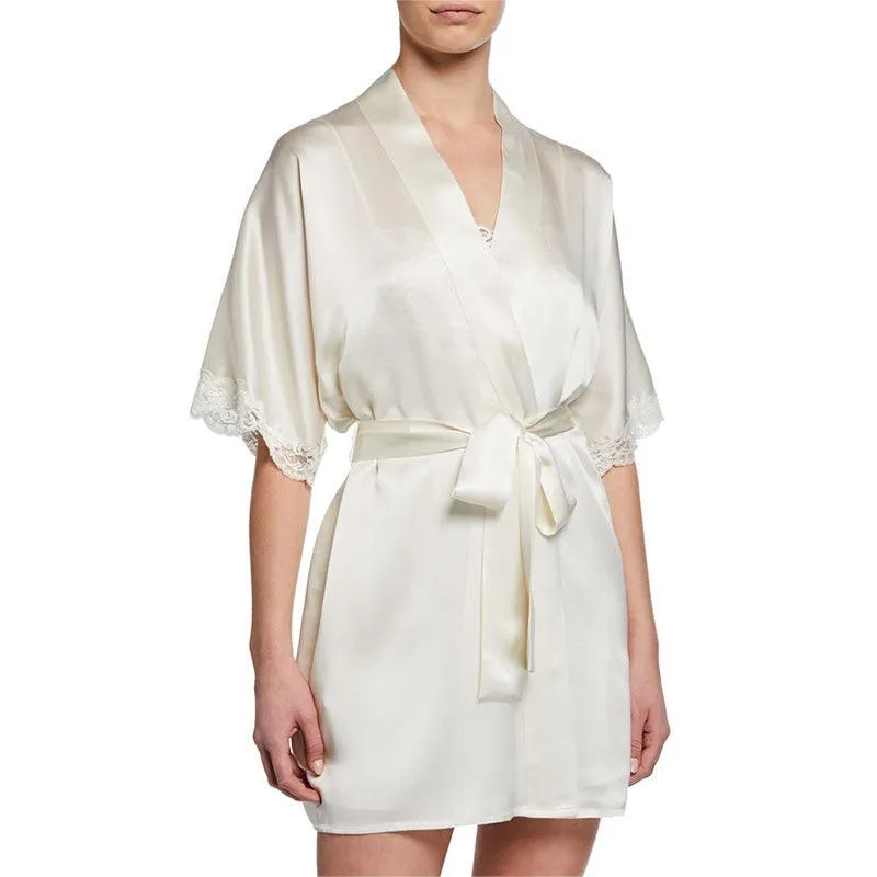 Mid Length Silk Robe Sleeves Soft Nightwear  for Women