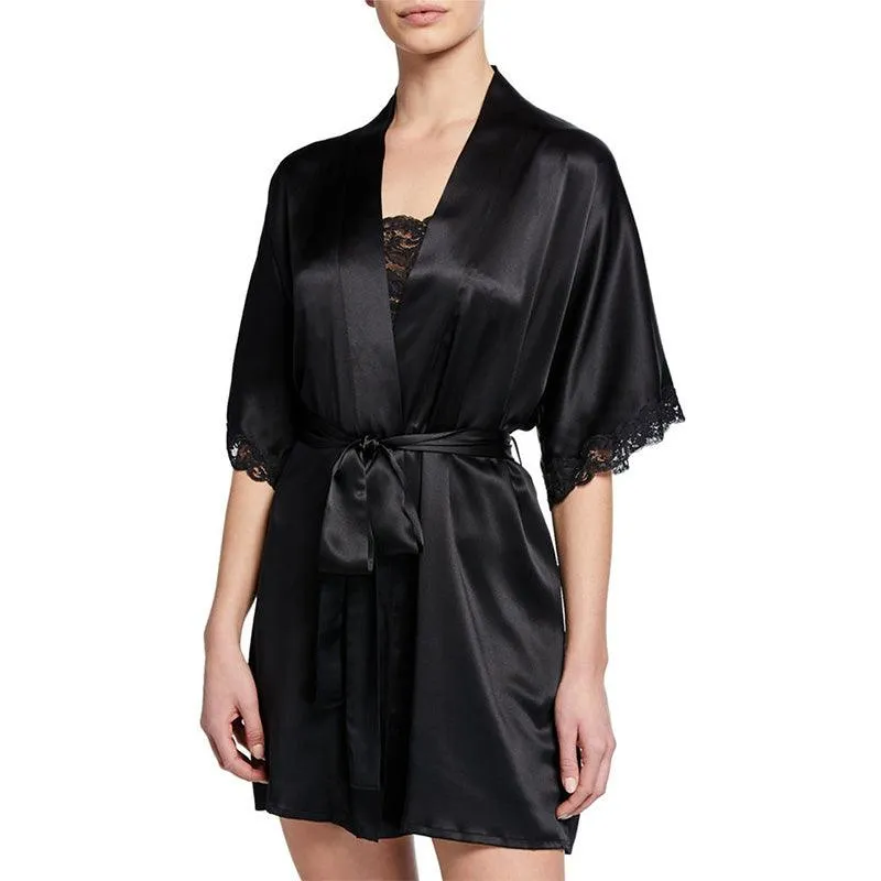 Mid Length Silk Robe Sleeves Soft Nightwear  for Women