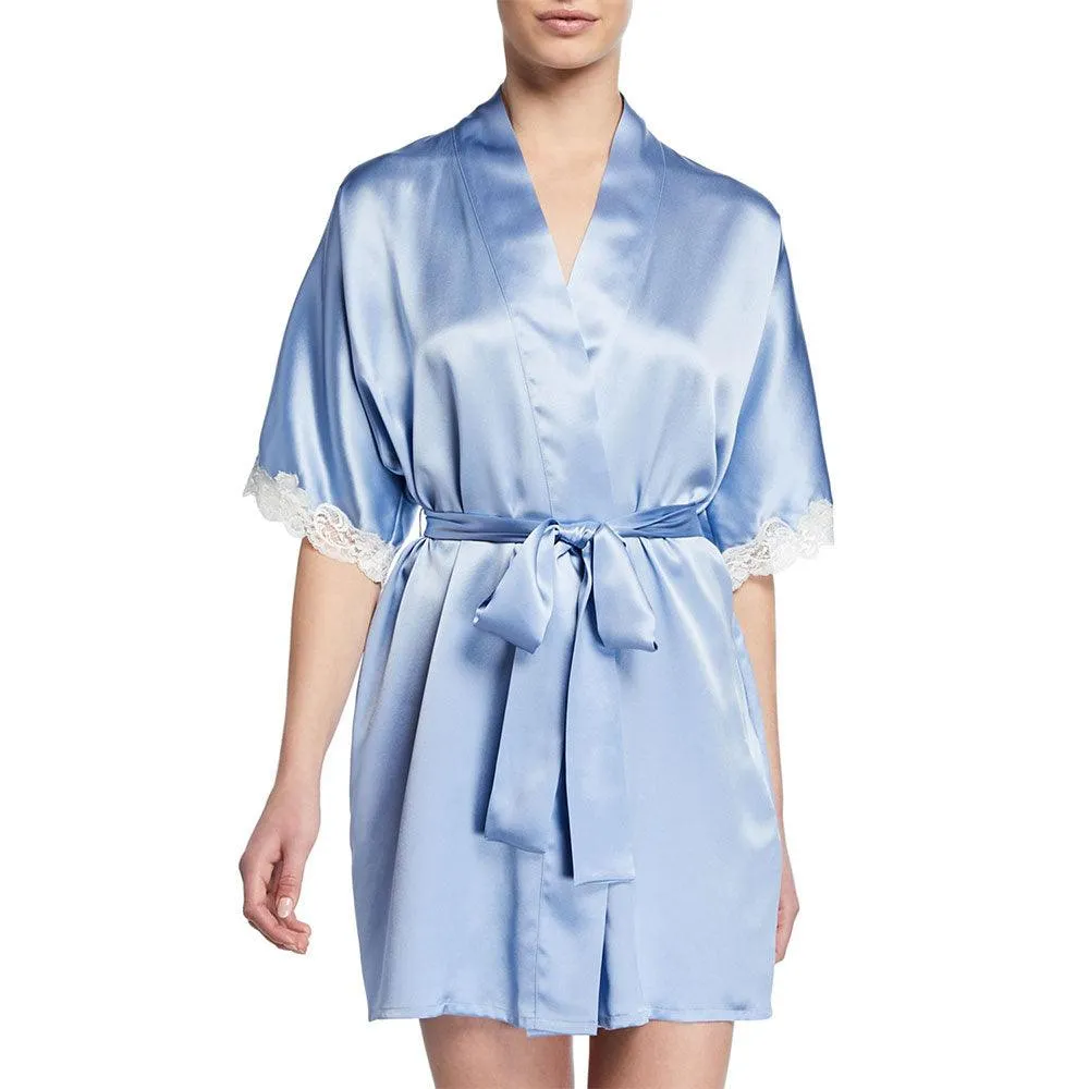 Mid Length Silk Robe Sleeves Soft Nightwear  for Women