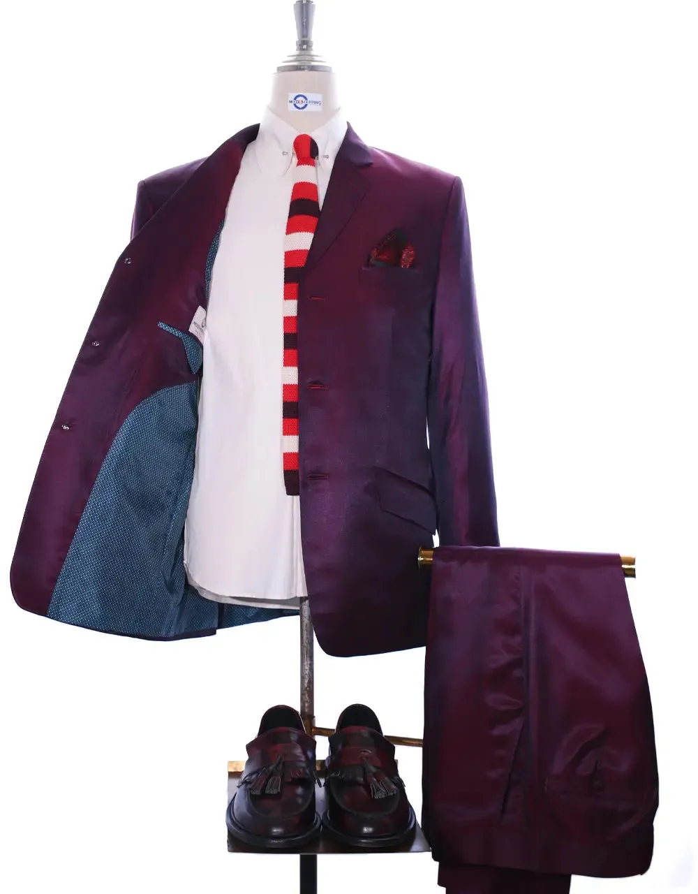 Mod Fashion Burgundy Wine Tonic Suit