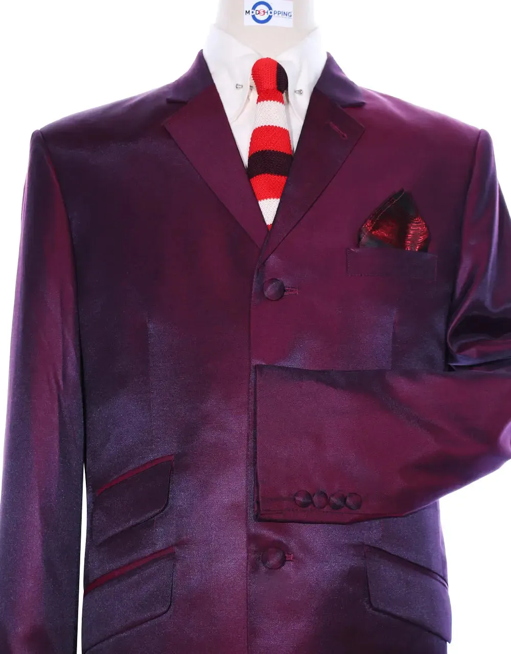 Mod Fashion Burgundy Wine Tonic Suit