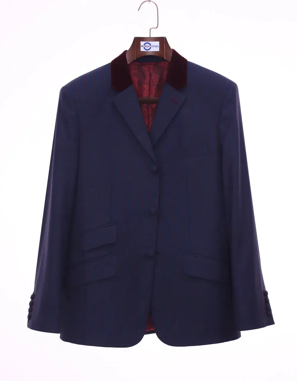 Navy Blue And Burgundy Stripe Jacket