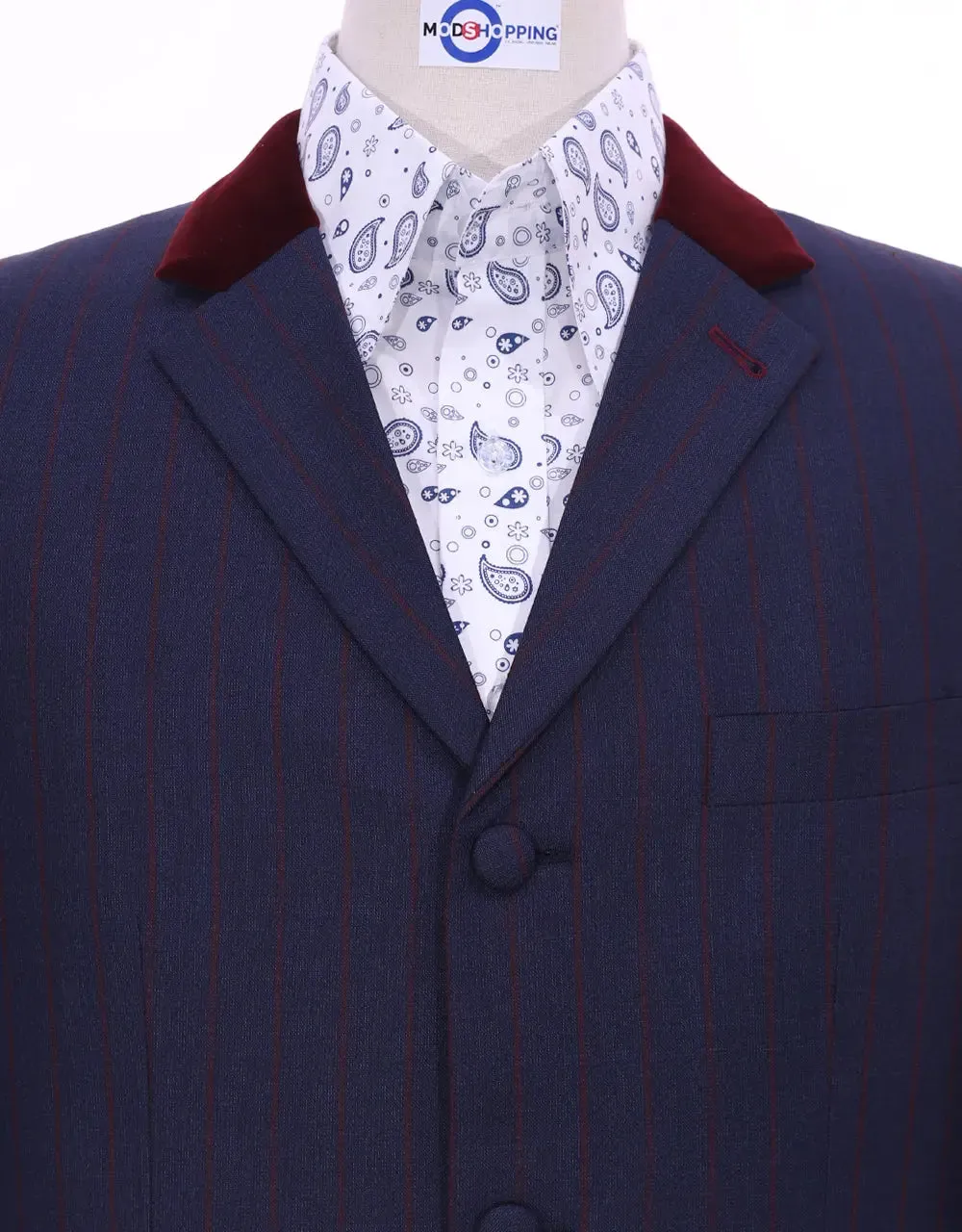 Navy Blue And Burgundy Stripe Jacket