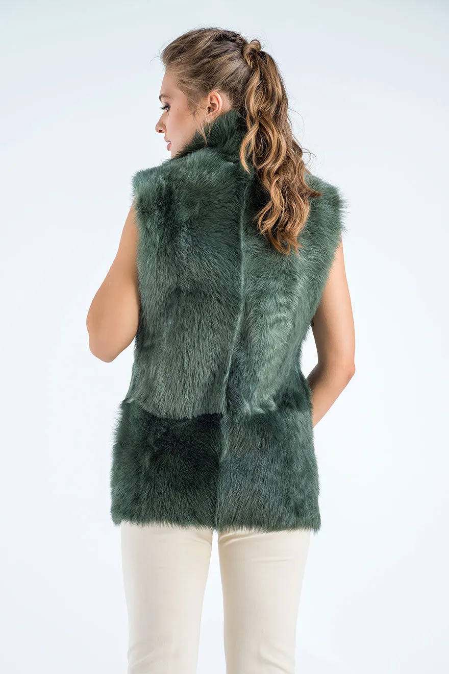 Olive Geniune Reversible Sheepskin Fur Vest