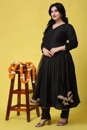 Opulent Noir Muslin Anarkali Set