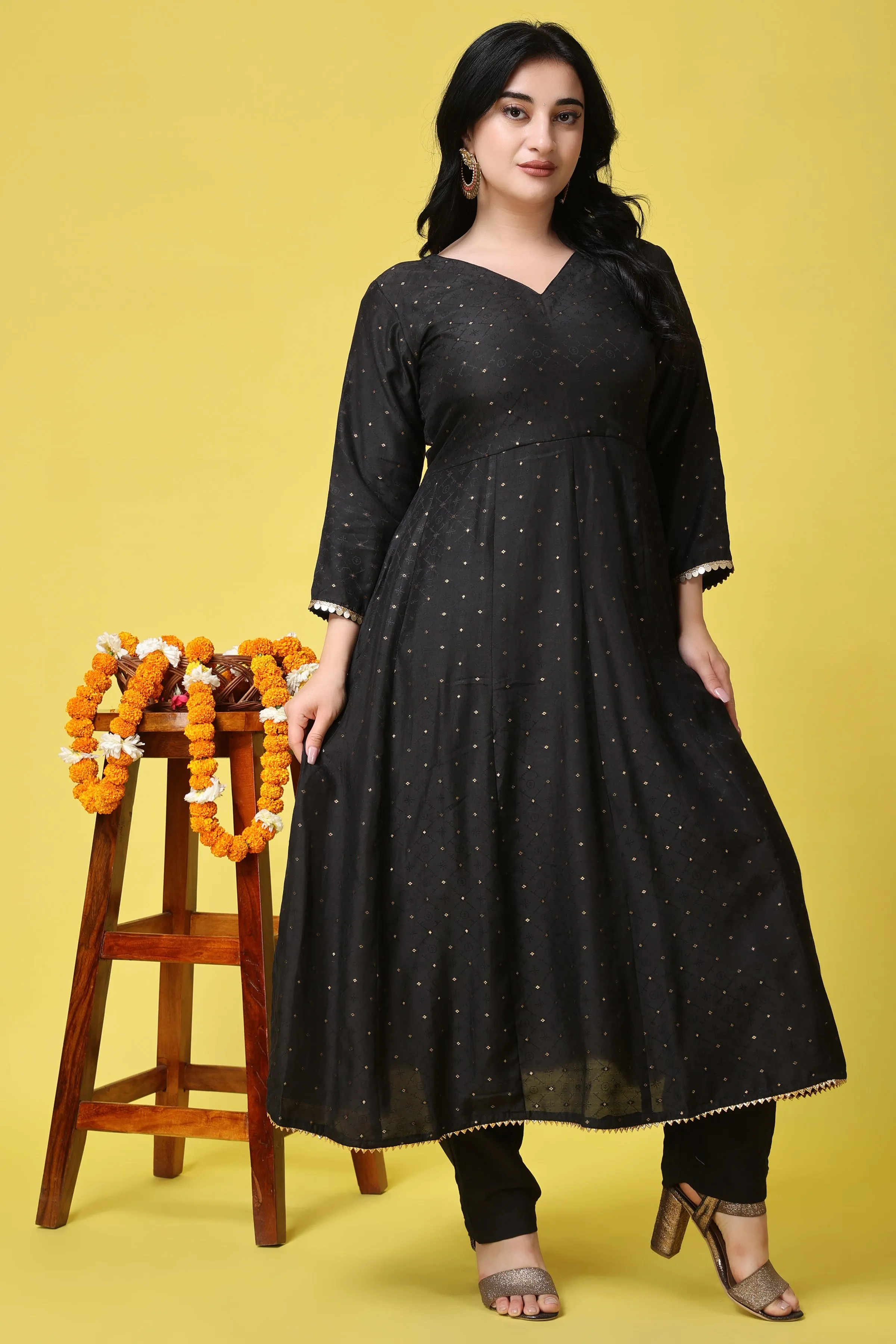 Opulent Noir Muslin Anarkali Set