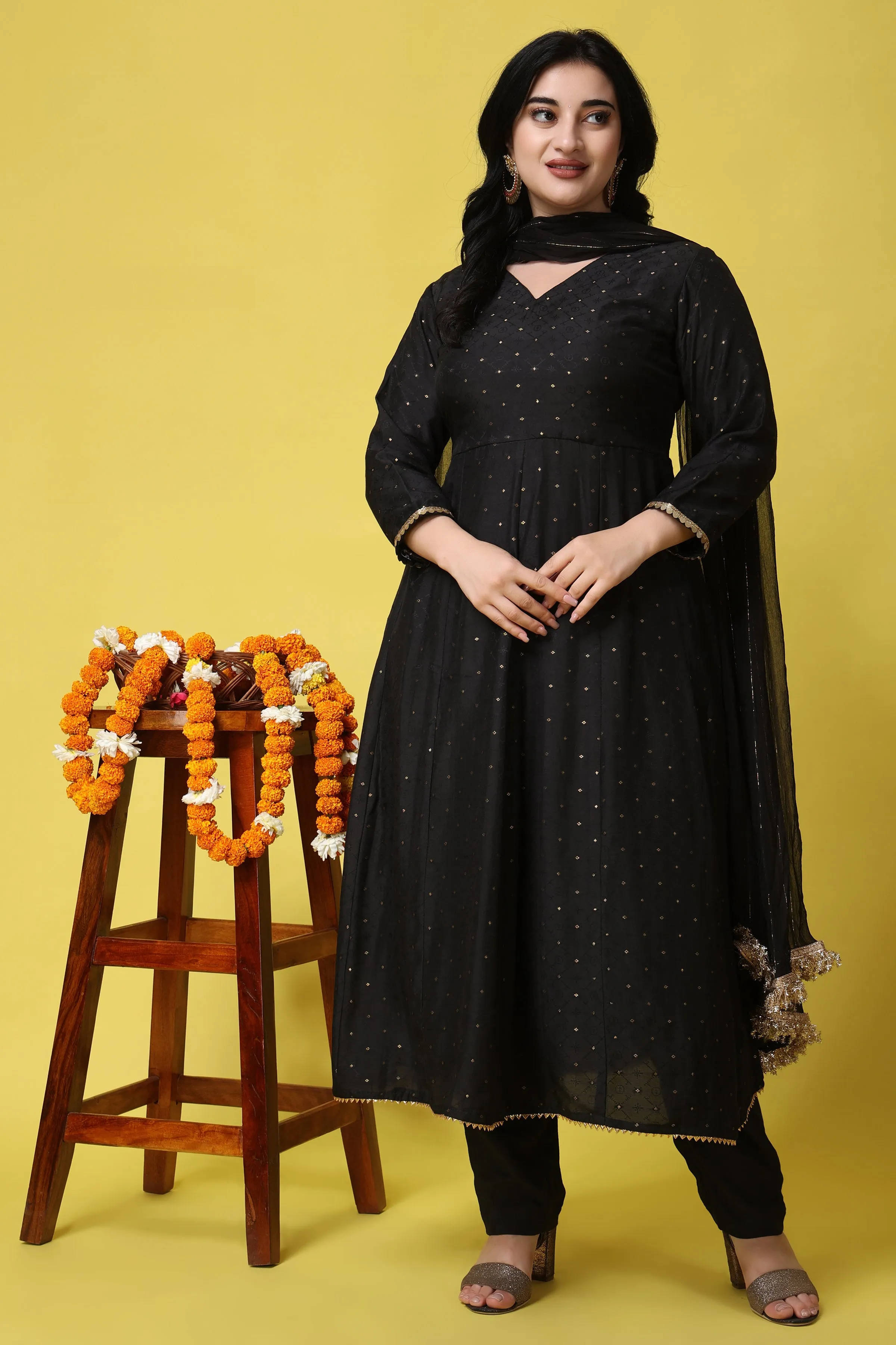 Opulent Noir Muslin Anarkali Set