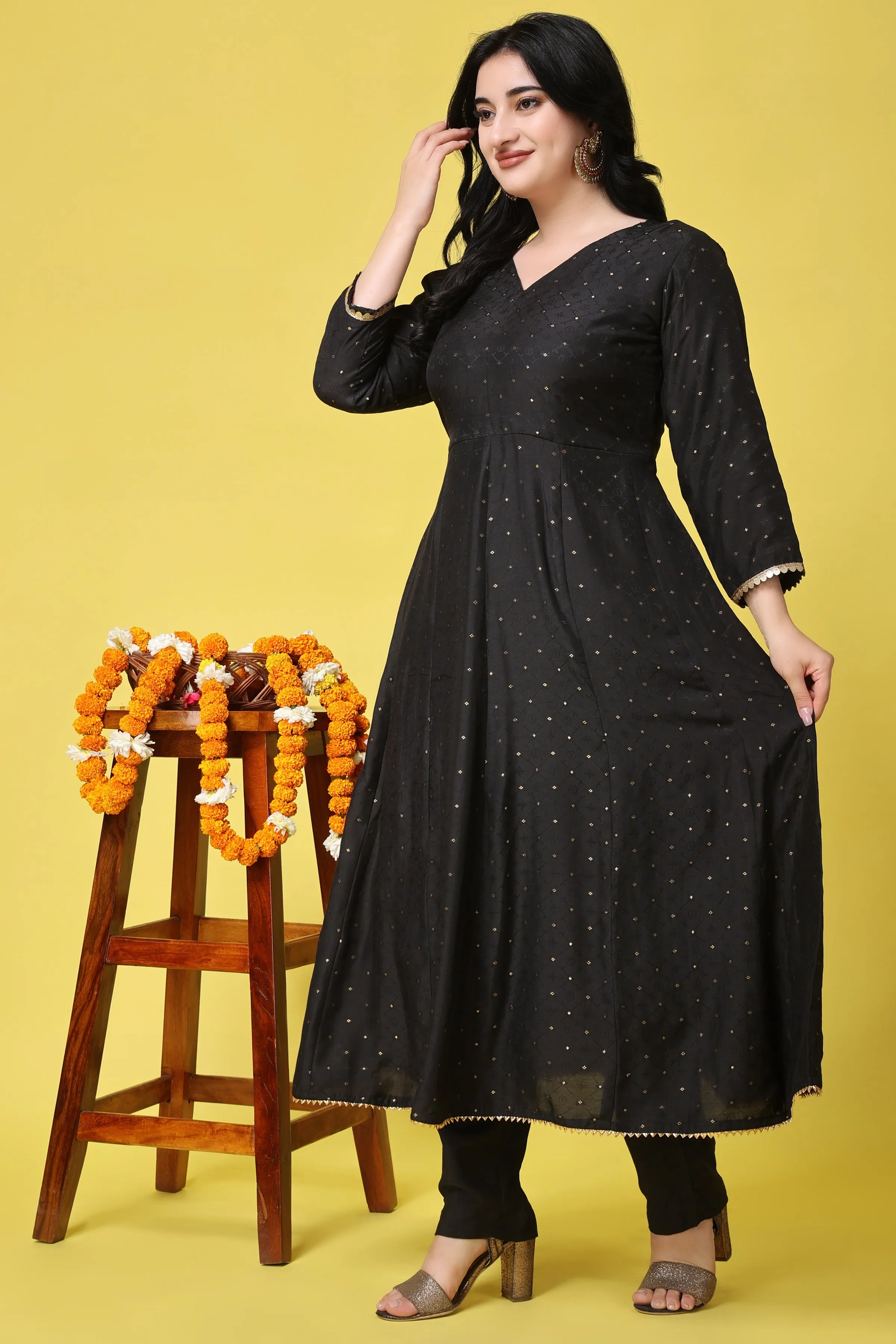 Opulent Noir Muslin Anarkali Set