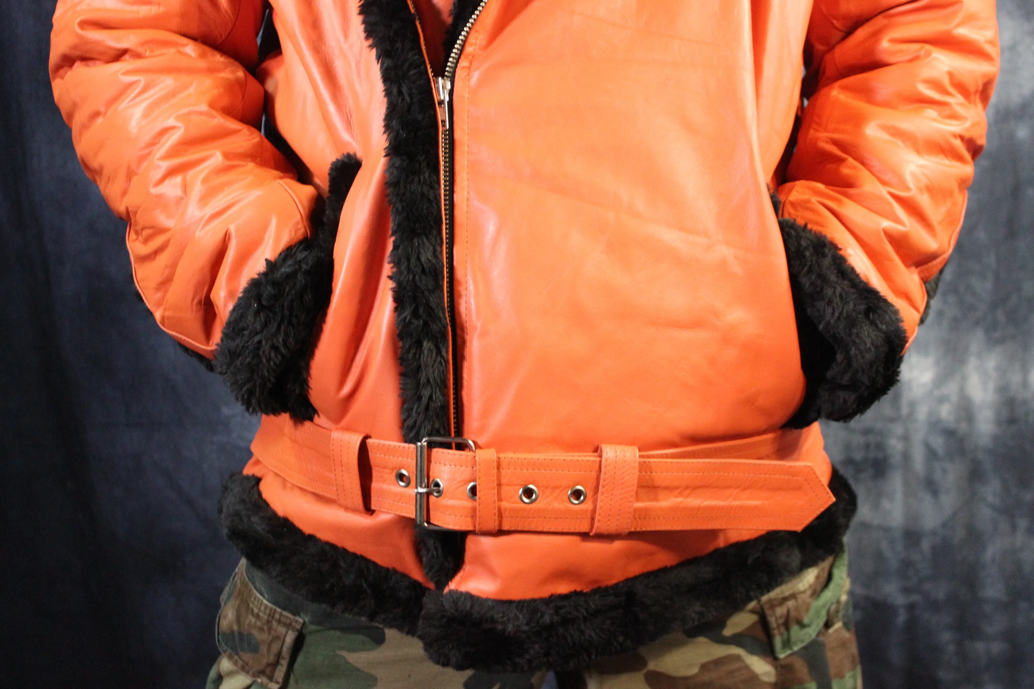 Orange Leather and Fur Jacket by Otter and The Fox