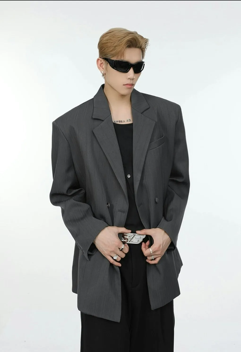 Oversized Double-Breasted Tailored Blazer Jacket