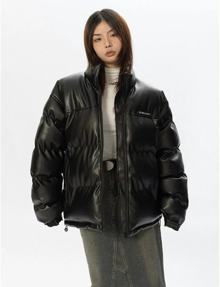 Oversized Glossy Puffer Jacket with High Collar