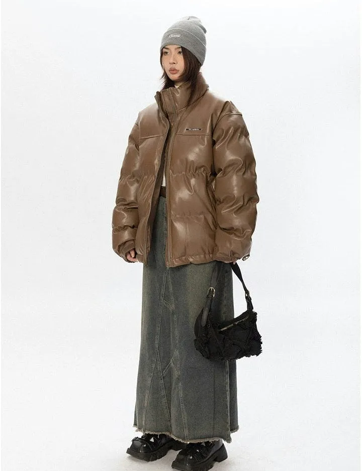 Oversized Glossy Puffer Jacket with High Collar