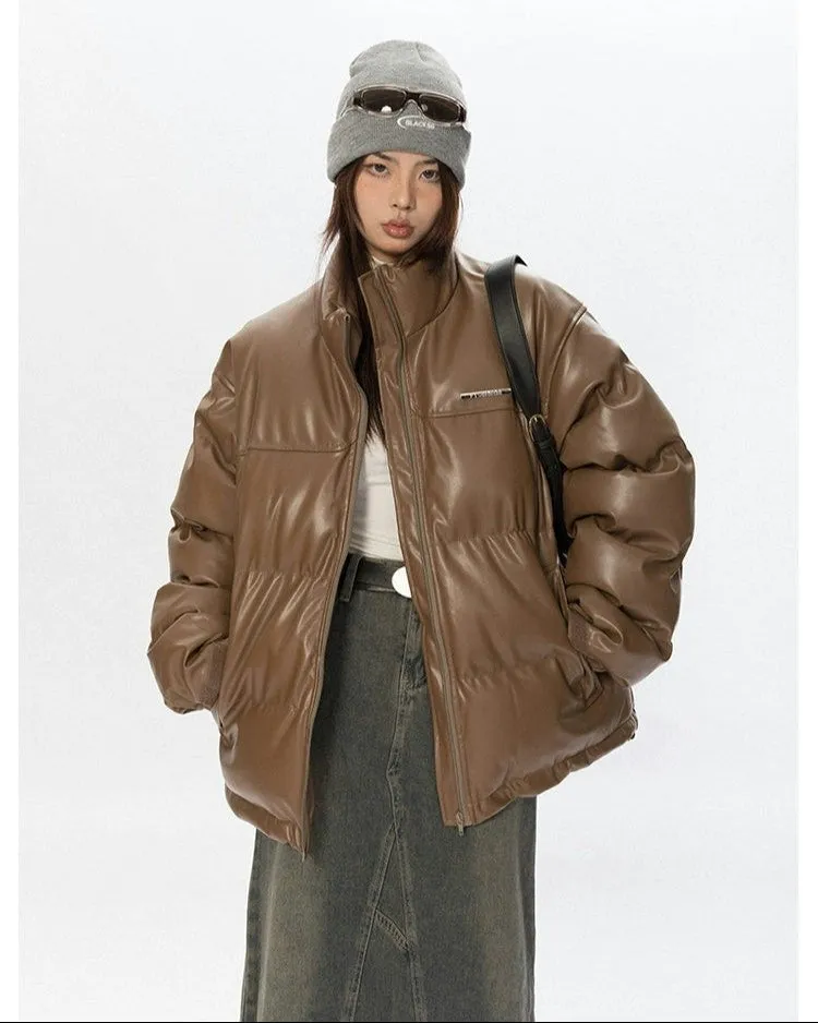 Oversized Glossy Puffer Jacket with High Collar