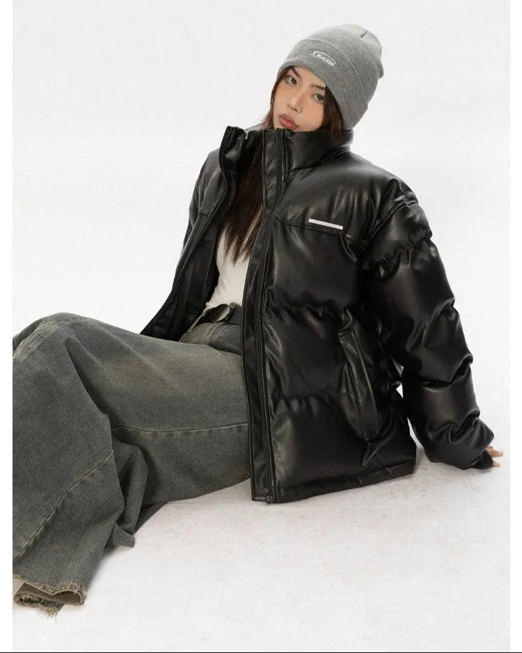 Oversized Glossy Puffer Jacket with High Collar