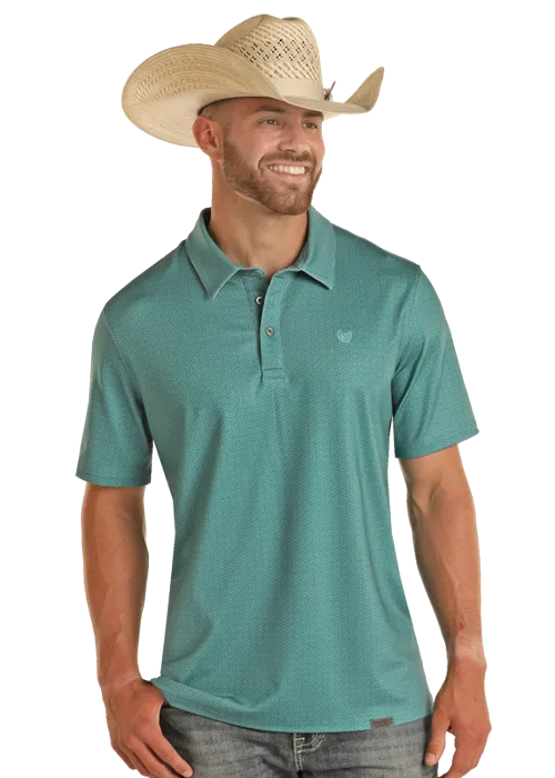 Panhandle Slim® Men's Turquoise Ditzy Dot Short Sleeve Polo Shirt