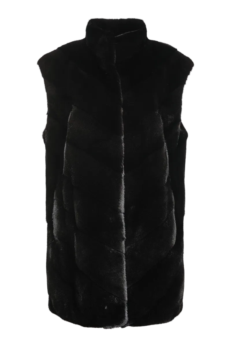 Plus Size V-Cut Hem Mink Fur Vest