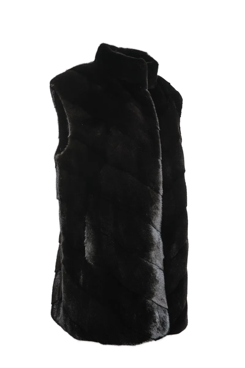 Plus Size V-Cut Hem Mink Fur Vest