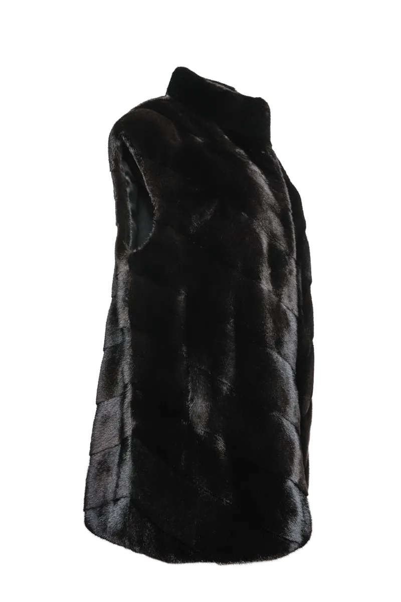 Plus Size V-Cut Hem Mink Fur Vest