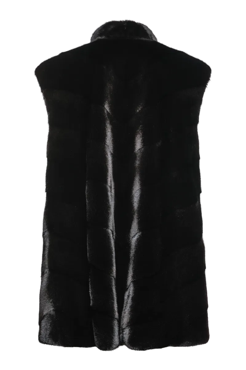 Plus Size V-Cut Hem Mink Fur Vest