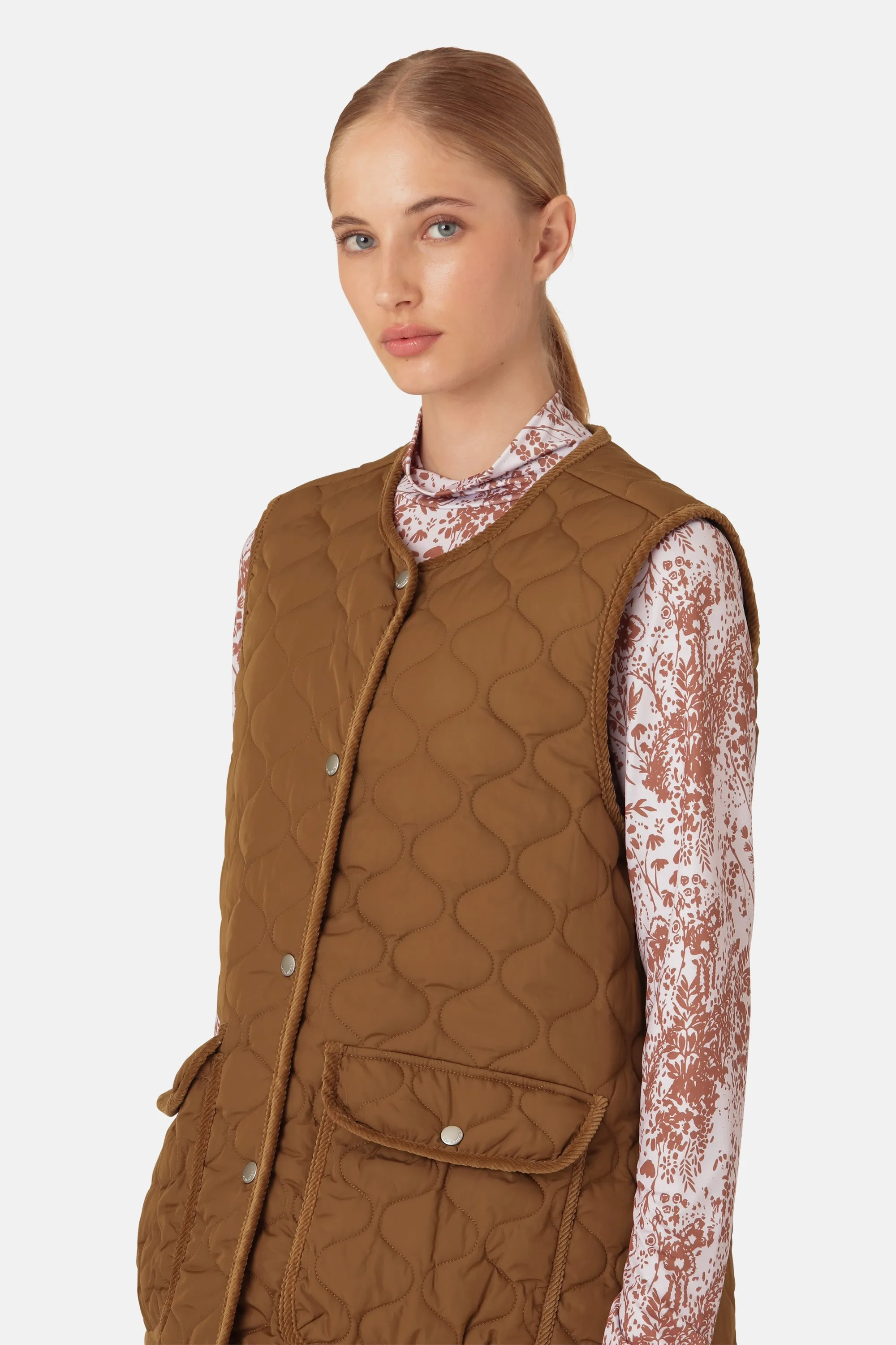 Quilt Long Vest - Walnut