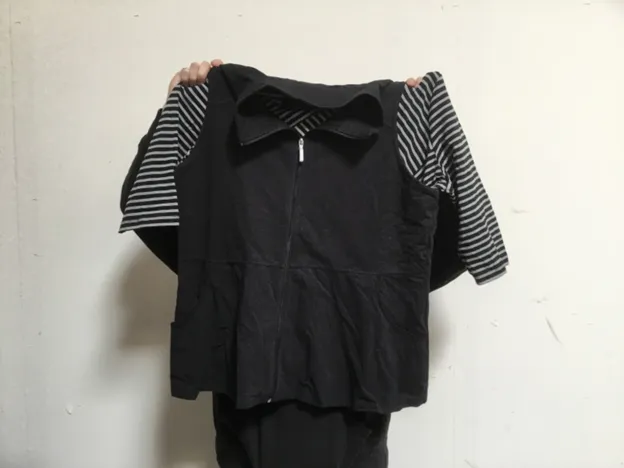 "As Is" Denim & Co. Active Striped 3/4 Sleeve Top w/Zip Front Peplum Vest Set, Size 1X	Black