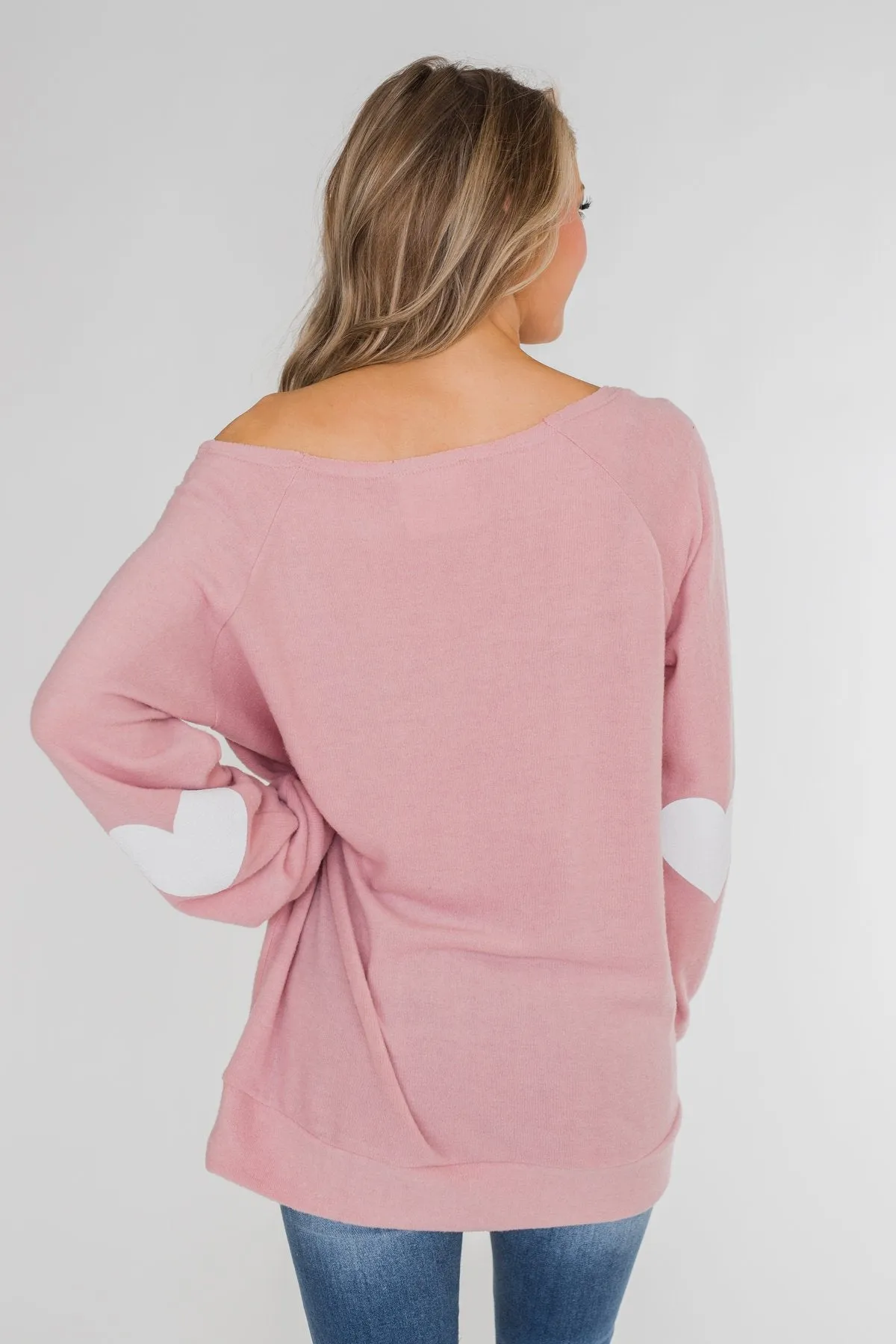 "Be Mine" Heart Elbow Patch Top - Blush