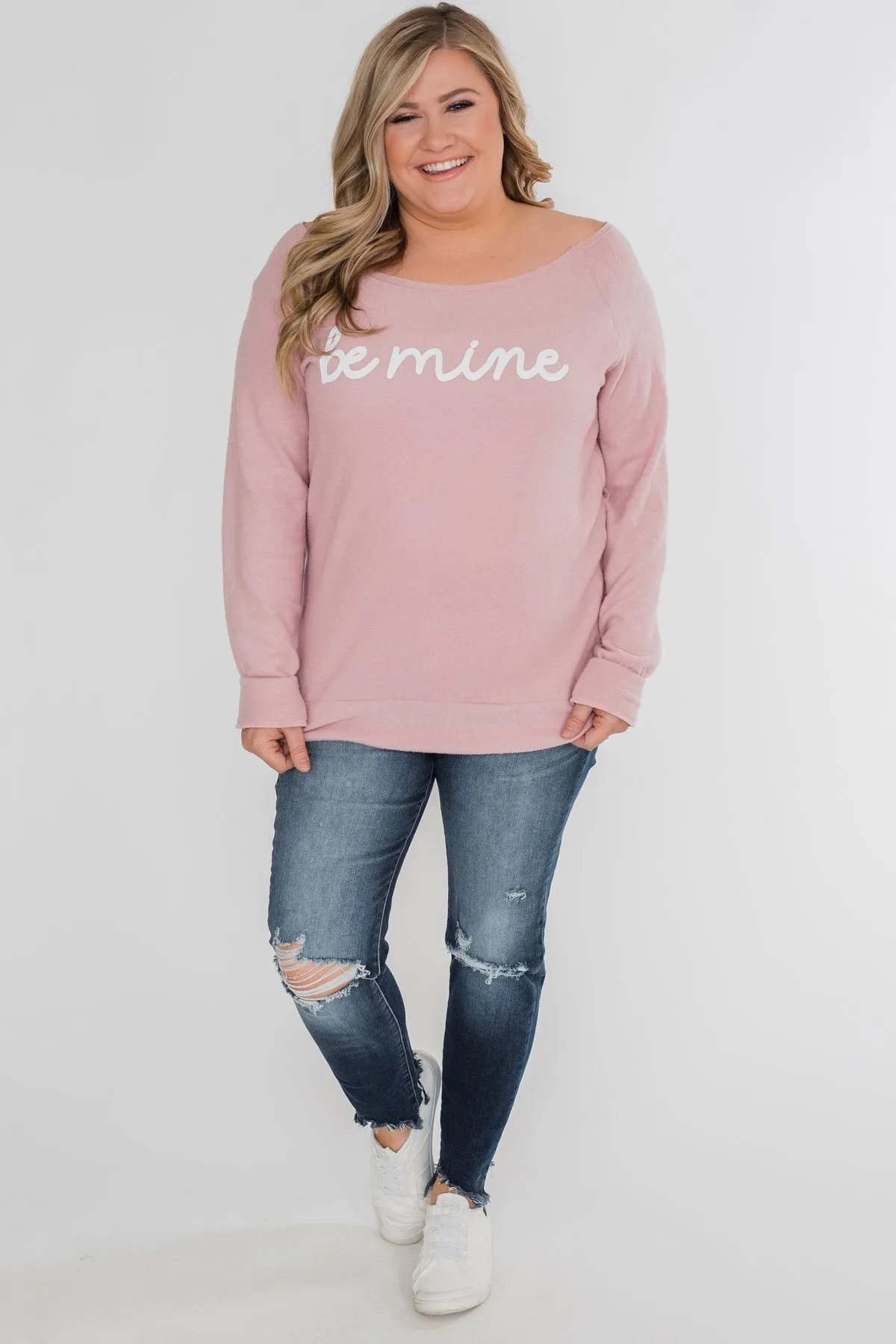 "Be Mine" Heart Elbow Patch Top - Blush