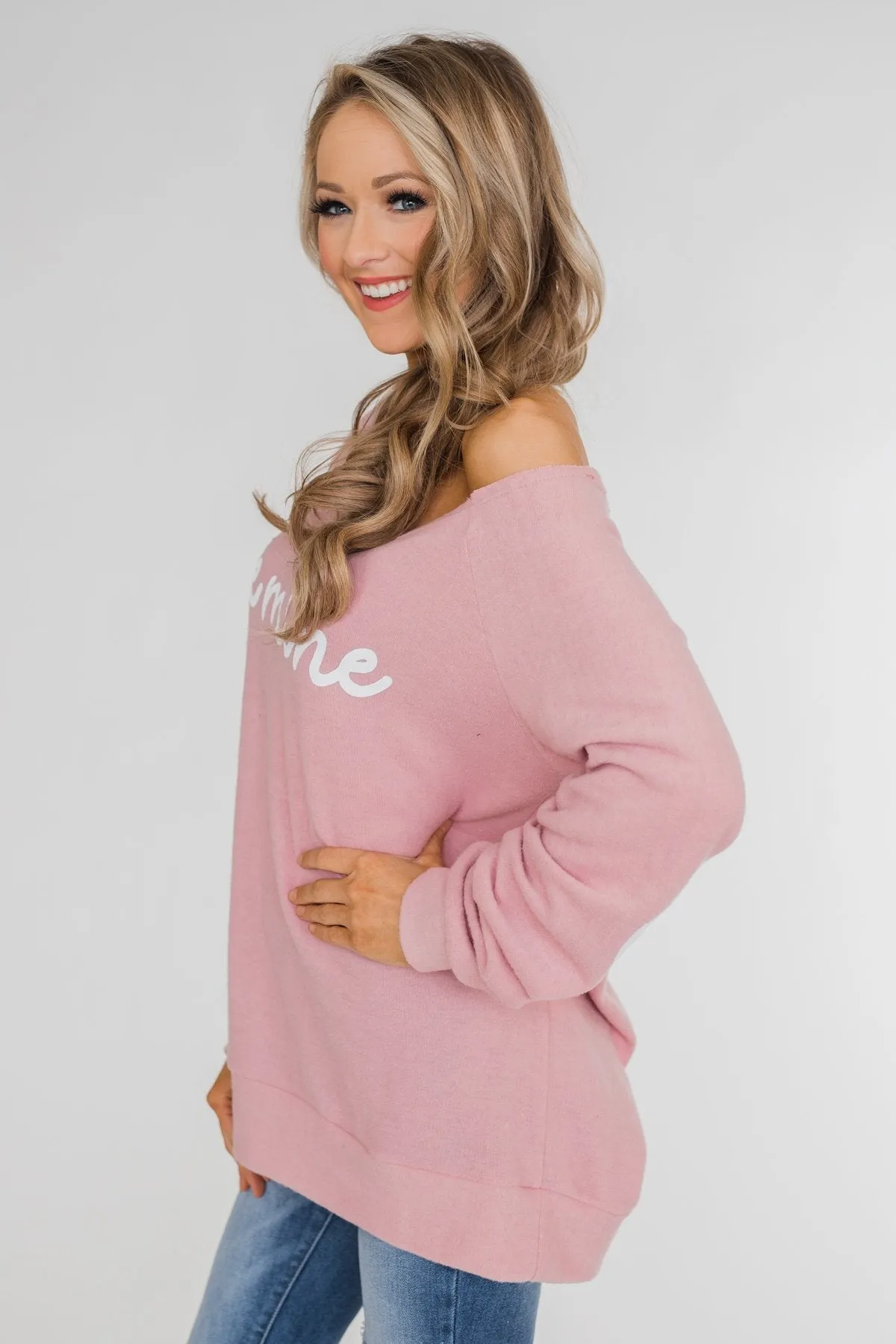 "Be Mine" Heart Elbow Patch Top - Blush