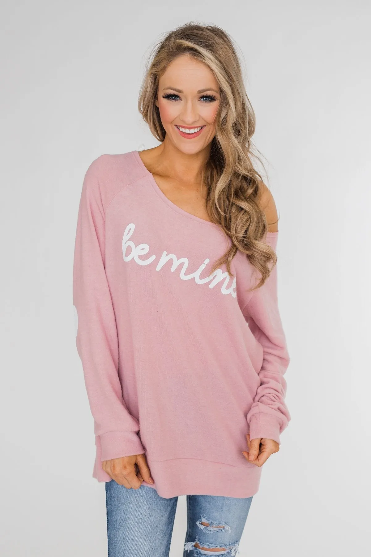 "Be Mine" Heart Elbow Patch Top - Blush