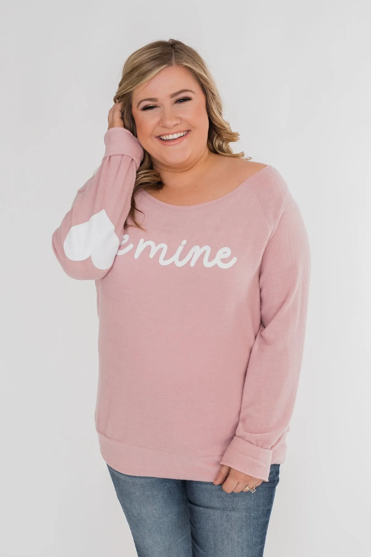 "Be Mine" Heart Elbow Patch Top - Blush