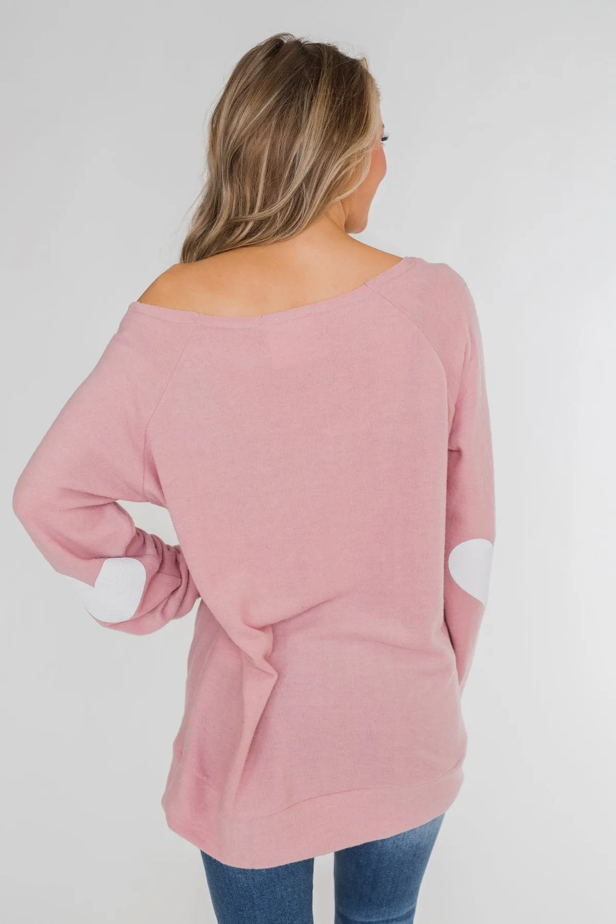 "Be Mine" Heart Elbow Patch Top - Blush