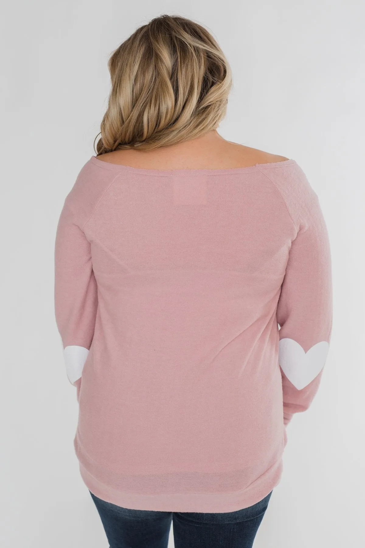 "Be Mine" Heart Elbow Patch Top - Blush