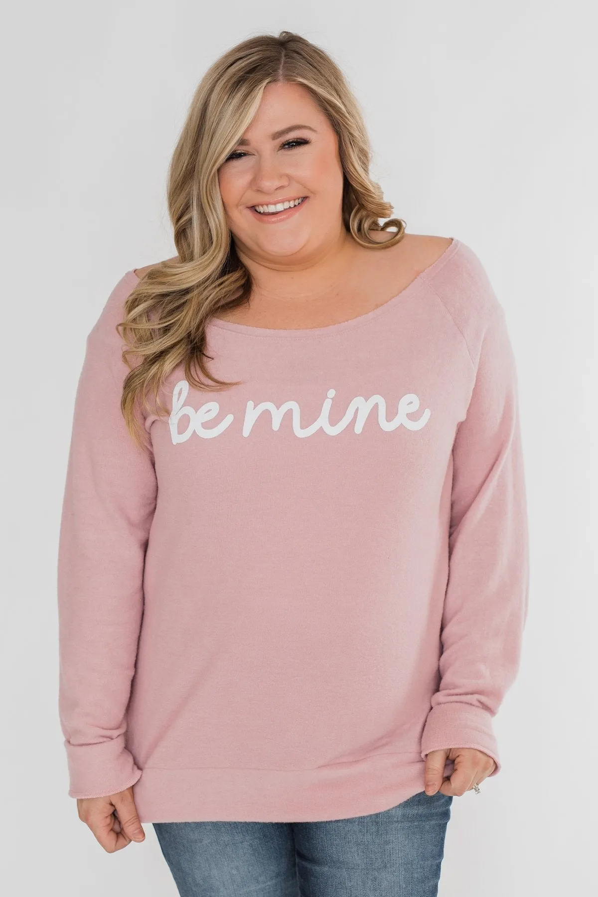 "Be Mine" Heart Elbow Patch Top - Blush