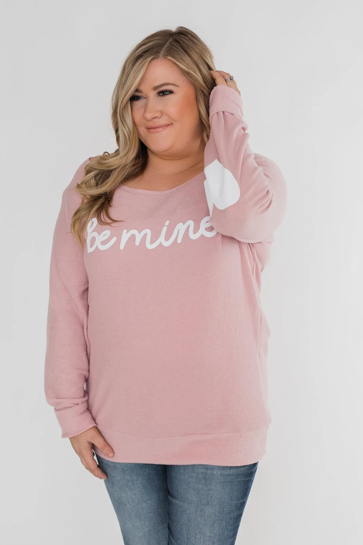 "Be Mine" Heart Elbow Patch Top - Blush