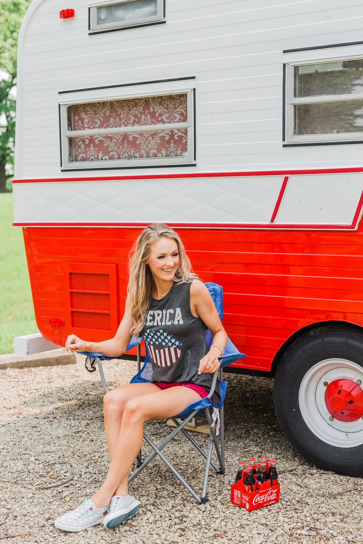 "Merica" Cut Out Back Tank Top- Charcoal