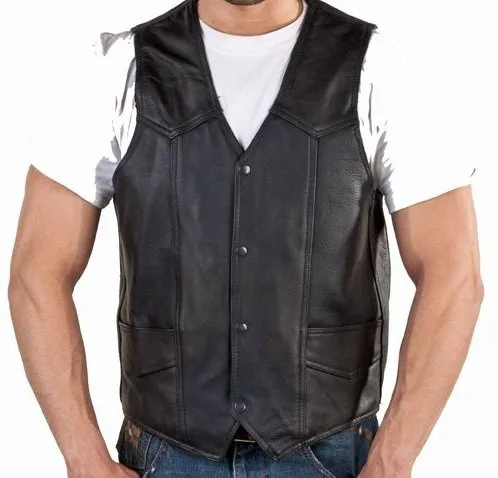 REED Men's Soft Durable Leather Vest Black, 2 Inside Pockets - Imported