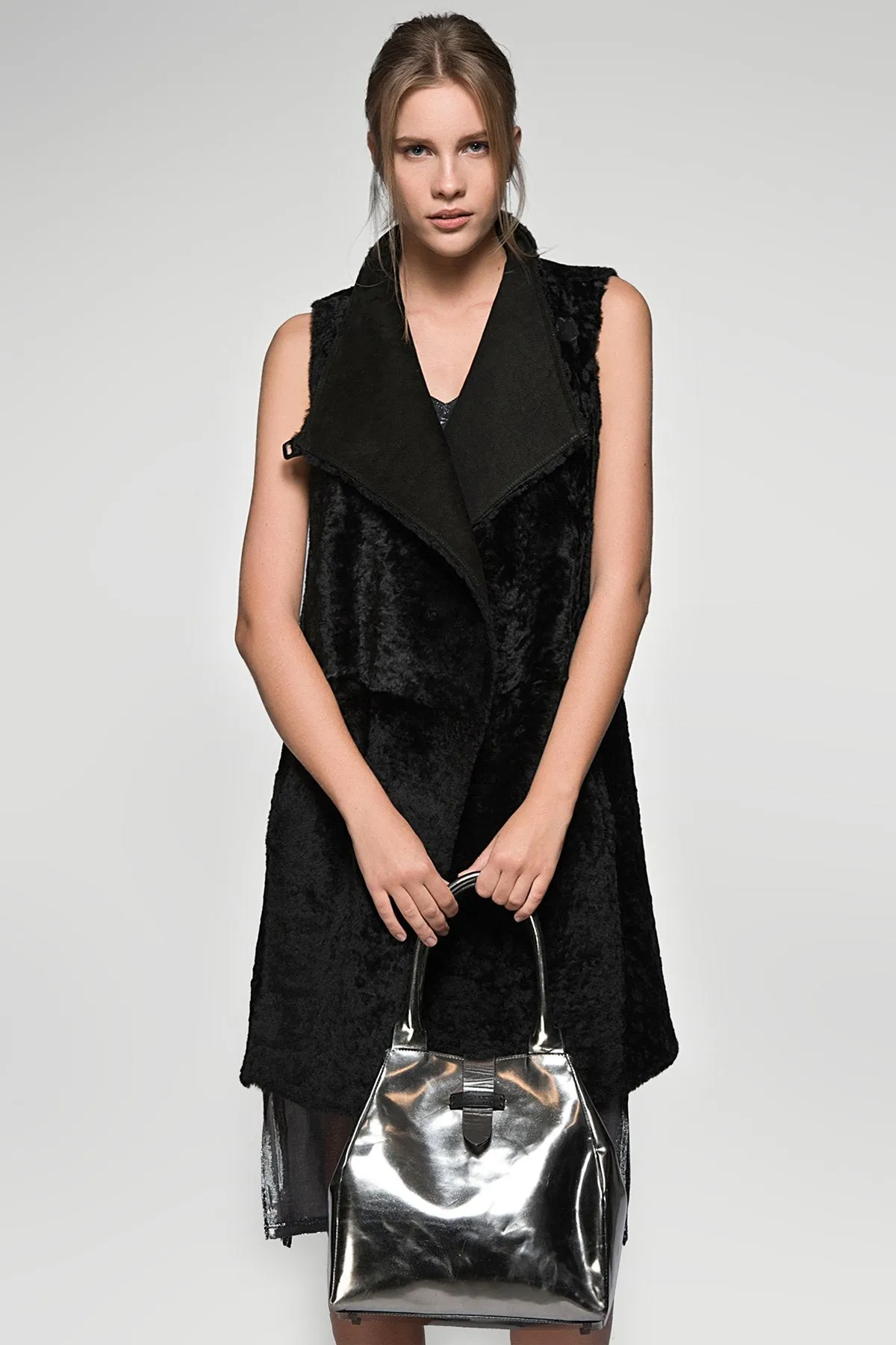 Reversible Black Shearling Vest