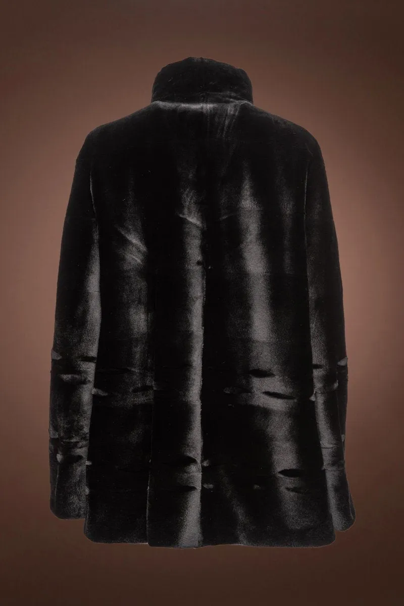 Ribbon Pattern Sheared Mink Fur Jacket