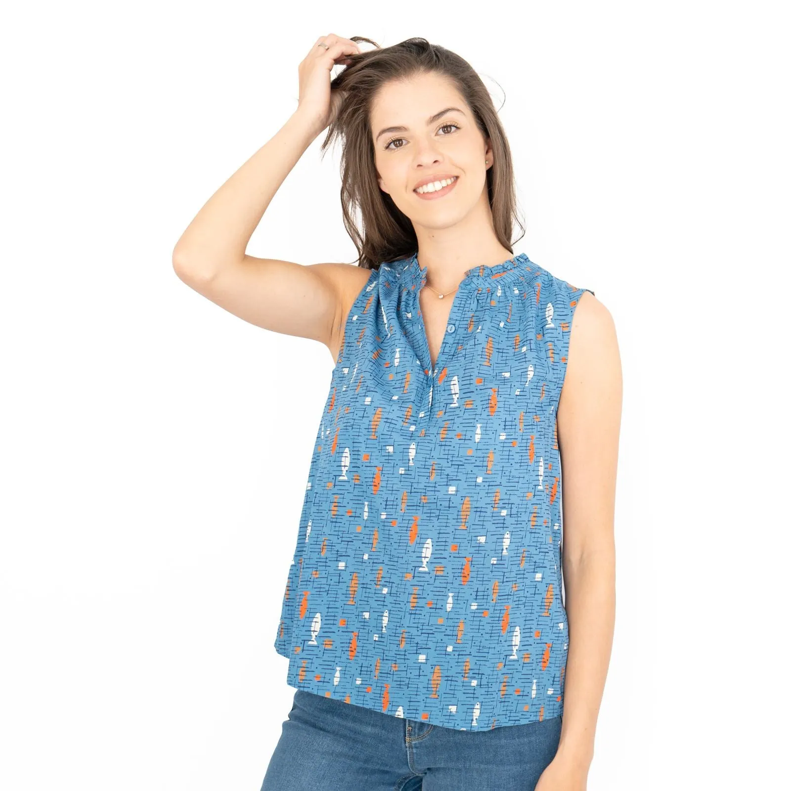 Seasalt Blue Fish Flower Fields Summer Vest Sleeveless Tops