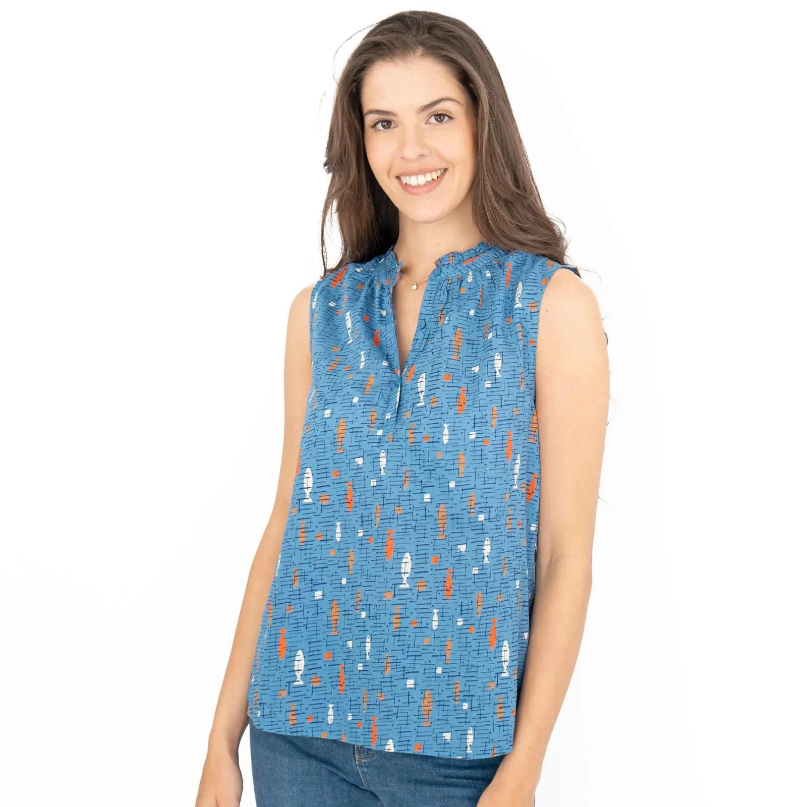 Seasalt Blue Fish Flower Fields Summer Vest Sleeveless Tops