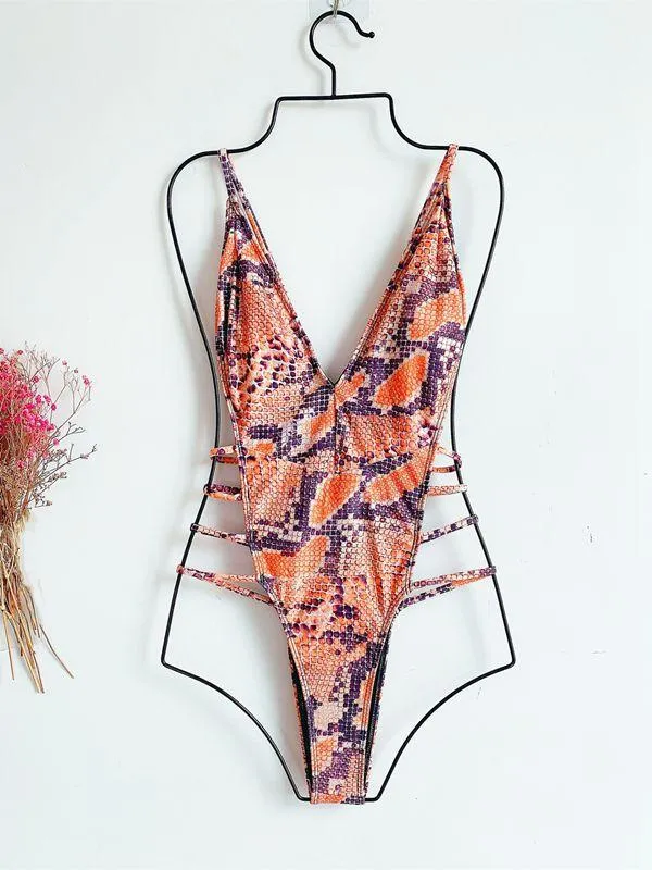 Serpent Printed Colourful Lace Up Swimwear