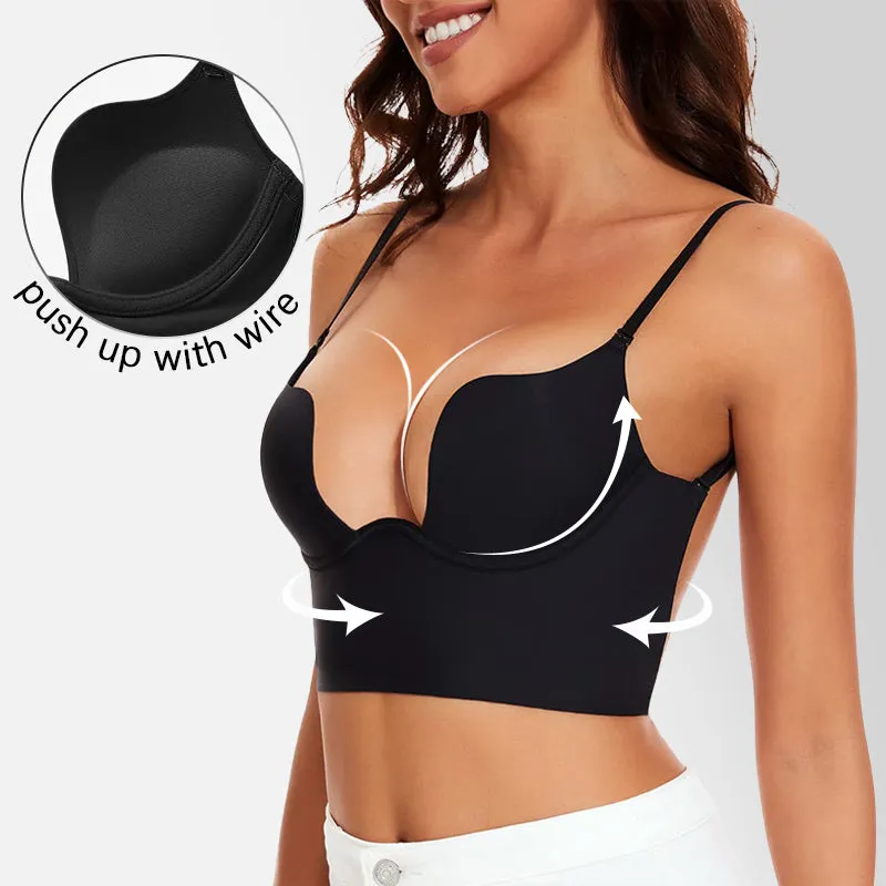 SheCurve® Plunging Low-Back Bra - Black (2 Pack)