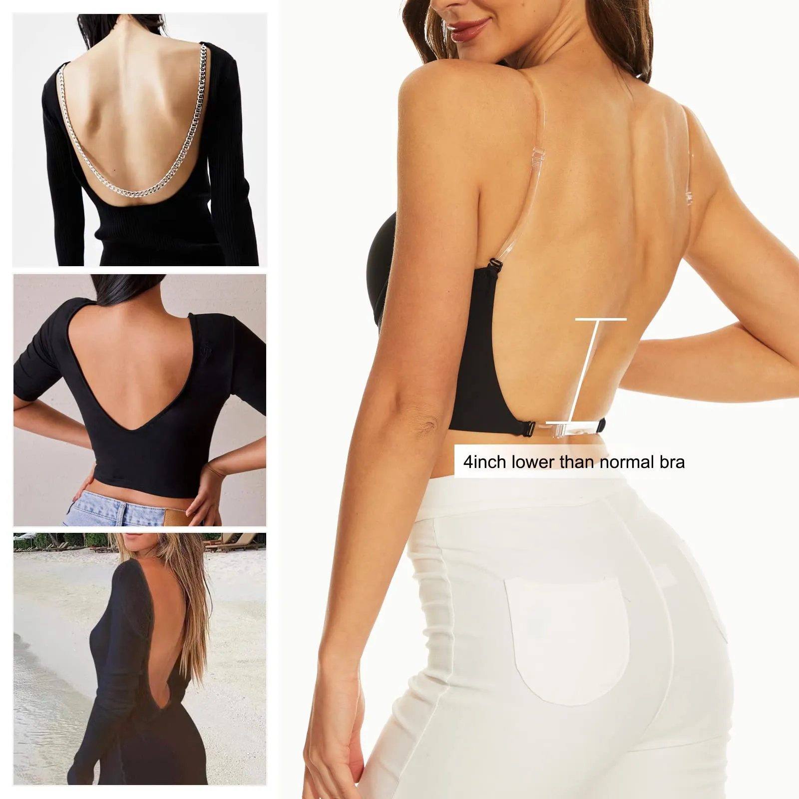 SheCurve® Plunging Low-Back Bra - Black White (2 Pack)