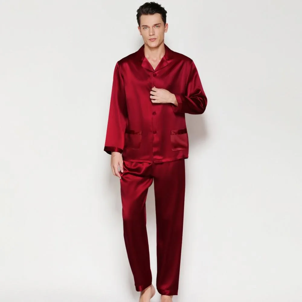 Silk Pajama Set for Men Classic 100% Mulberry Luxury Men Silk Nightwear