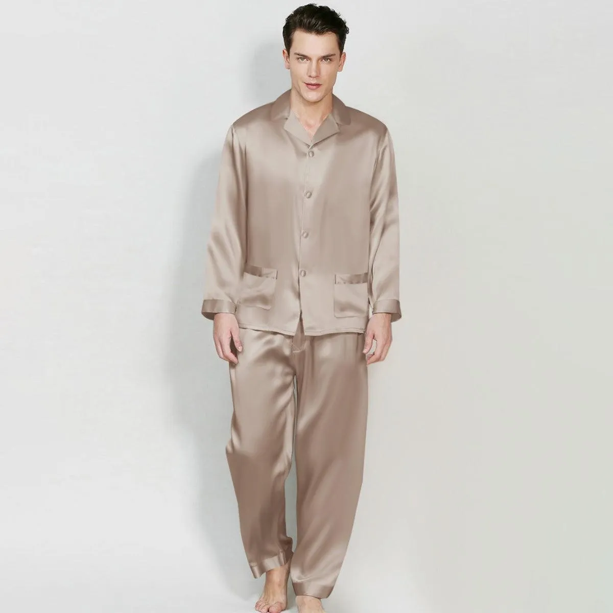 Silk Pajama Set for Men Classic 100% Mulberry Luxury Men Silk Nightwear