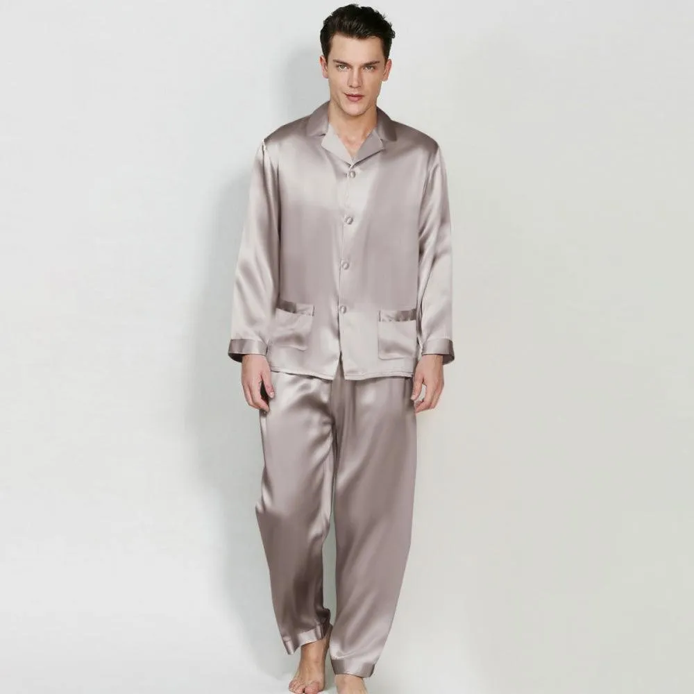 Silk Pajama Set for Men Classic 100% Mulberry Luxury Men Silk Nightwear