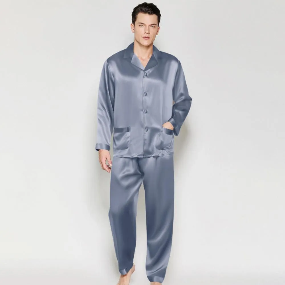 Silk Pajama Set for Men Classic 100% Mulberry Luxury Men Silk Nightwear