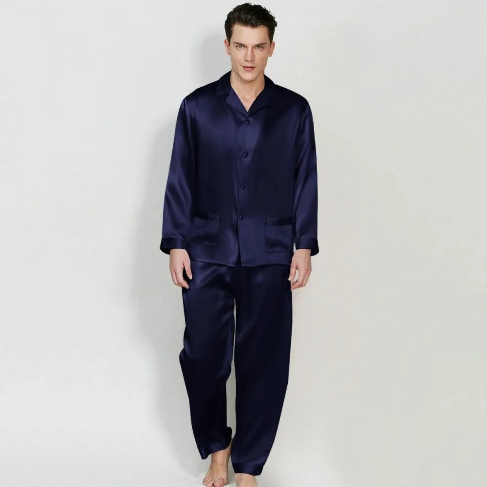 Silk Pajama Set for Men Classic 100% Mulberry Luxury Men Silk Nightwear