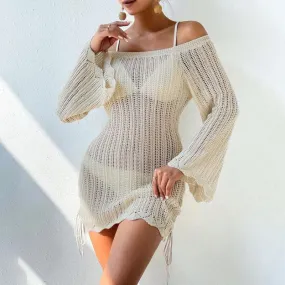 Solid Color Knitted Beach Blouse